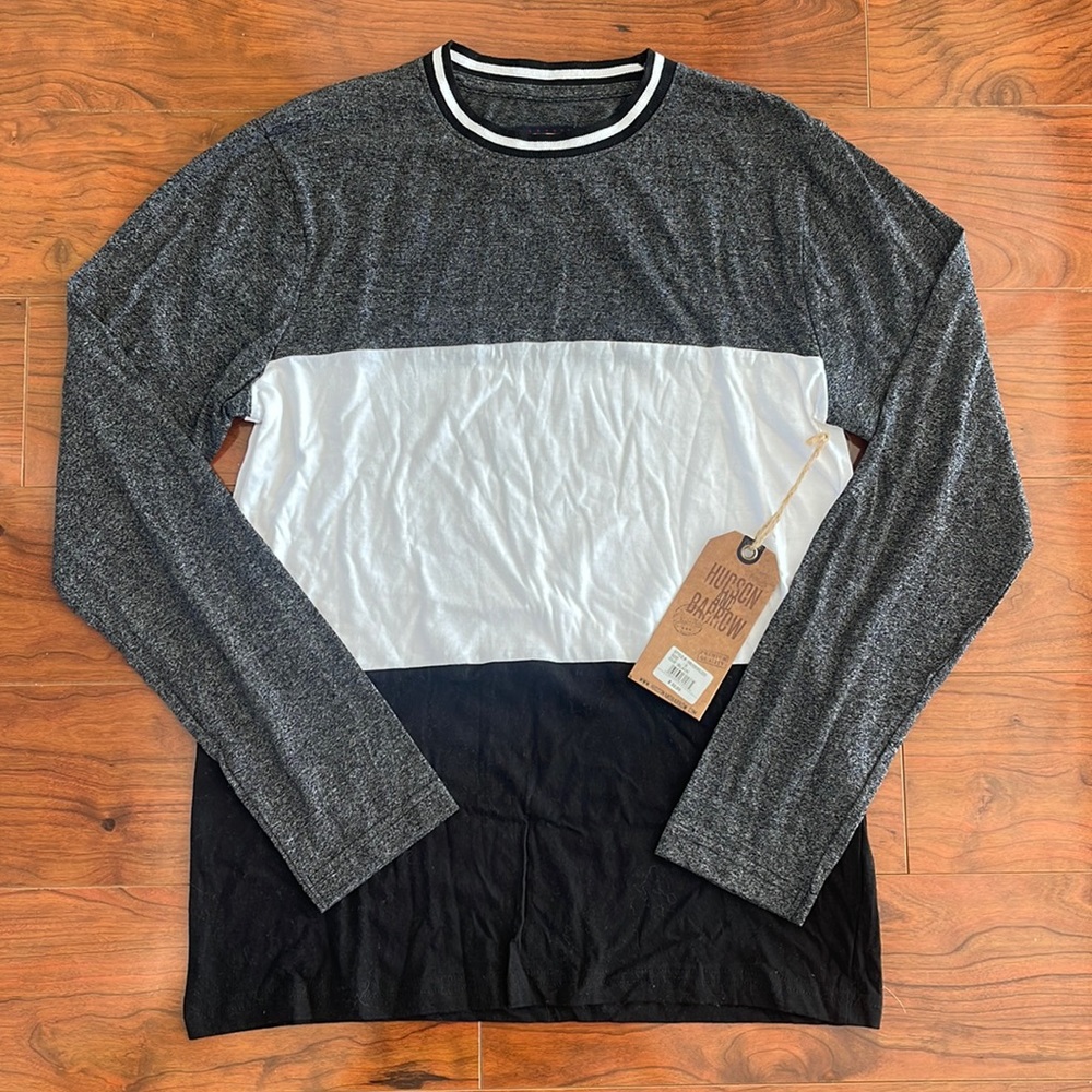 NWT Hudson and Barrow Black and Gray Long Sleeve Crewneck T Shirt